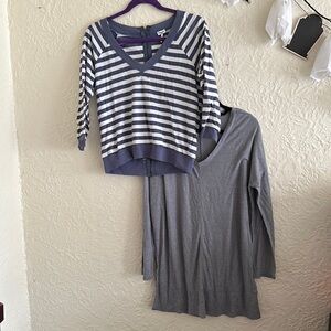 Splendid Blue White Stripe Zipper Sweatshirt Gray Ribbed Long Sleeve Shirt Lot 2